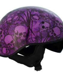 Hot Leathers HLD1039 Gloss Black Purple Skull Bouquet Advanced DOT Unisex Half Helmet w/ Drop Down Visor