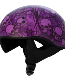 Hot Leathers HLD1039 Gloss Black Purple Skull Bouquet Advanced DOT Unisex Half Helmet w/ Drop Down Visor