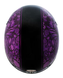 Hot Leathers HLD1039 Gloss Black Purple Skull Bouquet Advanced DOT Unisex Half Helmet w/ Drop Down Visor