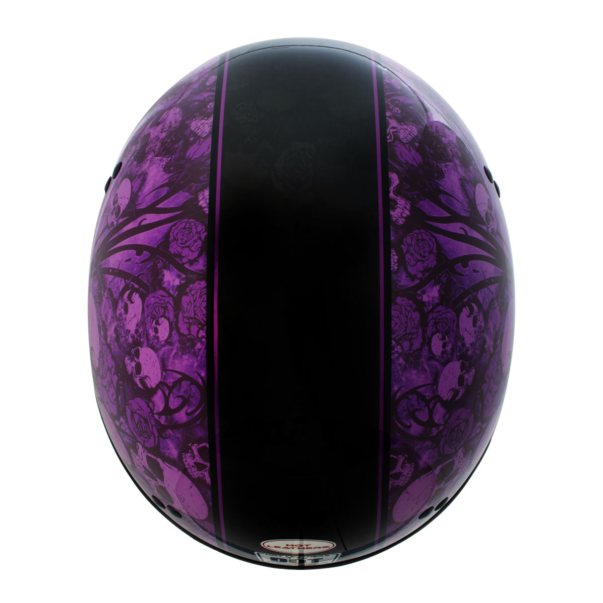 Hot Leathers HLD1039 Gloss Black Purple Skull Bouquet Advanced DOT Unisex Half Helmet w/ Drop Down Visor
