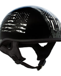 Hot Leathers HLD1043 Gloss Black Black and White Warrior Bullet Advanced DOT Skull Half Helmet