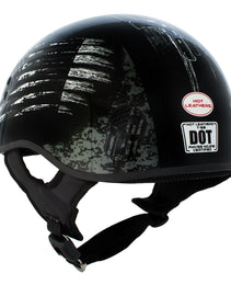 Hot Leathers HLD1043 Gloss Black Black and White Warrior Bullet Advanced DOT Skull Half Helmet