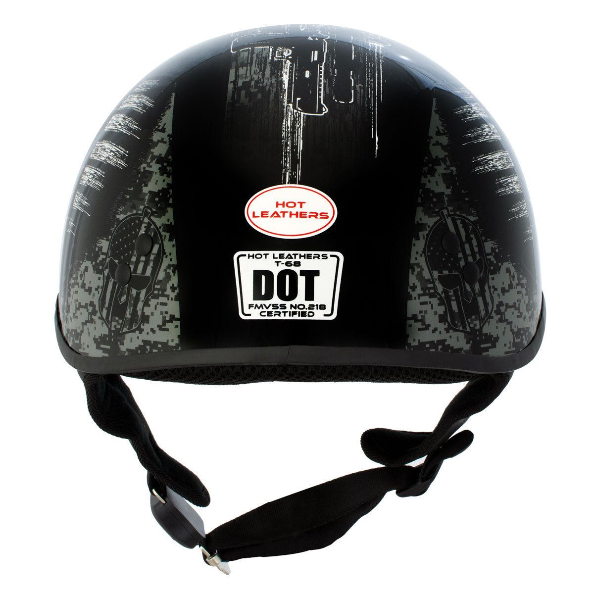 Hot Leathers HLD1043 Gloss Black Black and White Warrior Bullet Advanced DOT Skull Half Helmet