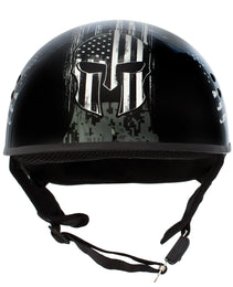 Hot Leathers HLD1043 Gloss Black Black and White Warrior Bullet Advanced DOT Skull Half Helmet