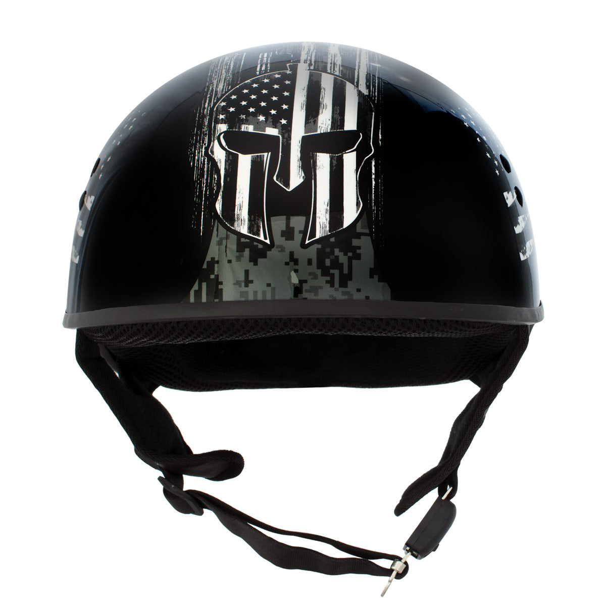 Hot Leathers HLD1043 Gloss Black Black and White Warrior Bullet Advanced DOT Skull Half Helmet