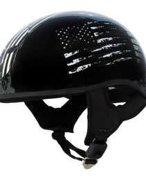 Hot Leathers HLD1043 Gloss Black Black and White Warrior Bullet Advanced DOT Skull Half Helmet