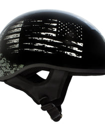 Hot Leathers HLD1043 Gloss Black Black and White Warrior Bullet Advanced DOT Skull Half Helmet