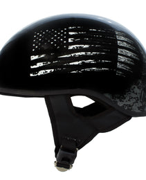 Hot Leathers HLD1043 Gloss Black Black and White Warrior Bullet Advanced DOT Skull Half Helmet