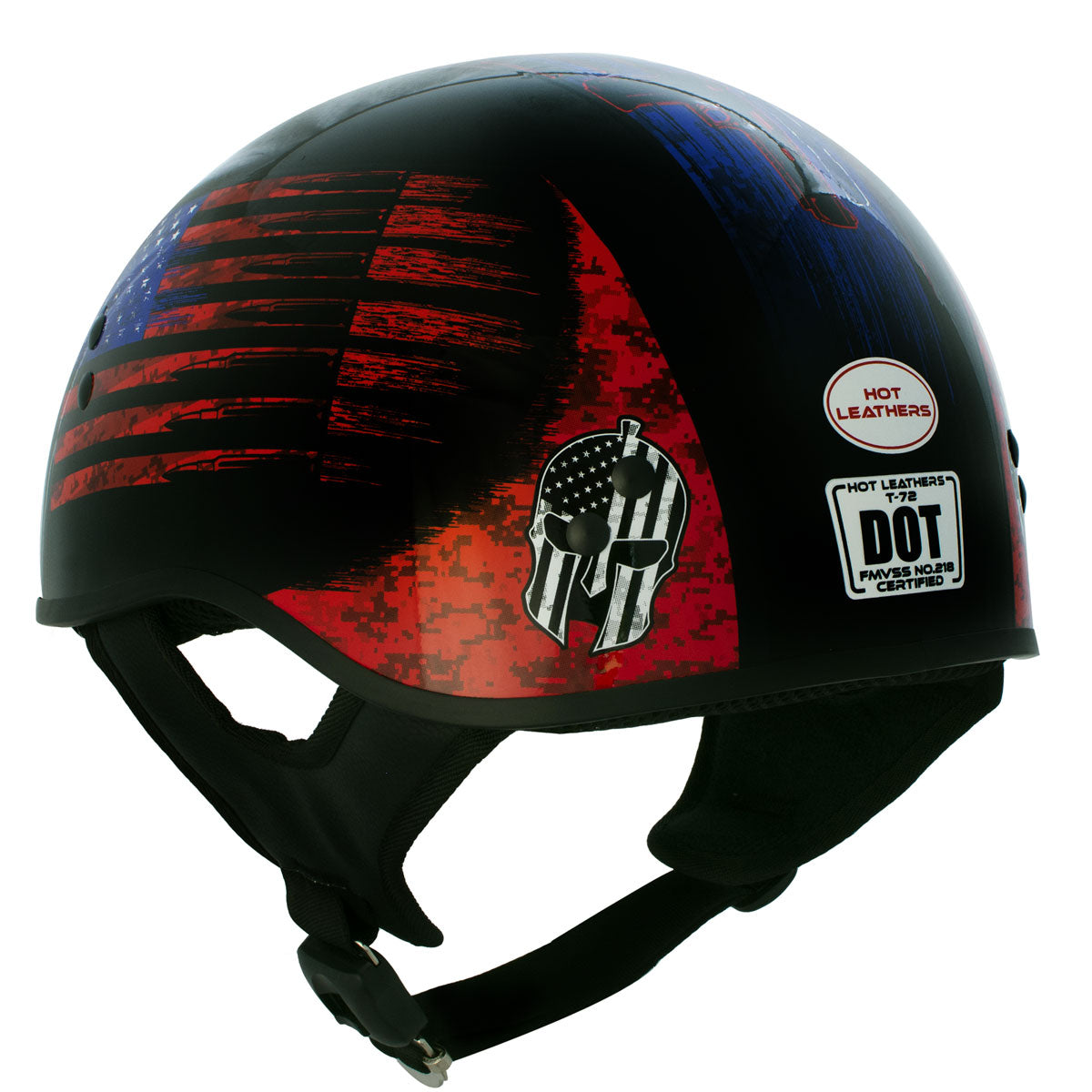Hot Leathers HLD1044 Gloss Black Warrior Bullet Advanced DOT Skull Half Helmet Biker