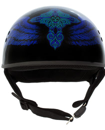 Hot Leathers HLD1045 Gloss Black Cross De Lis Advanced DOT Approved Skull Half Helmet Biker