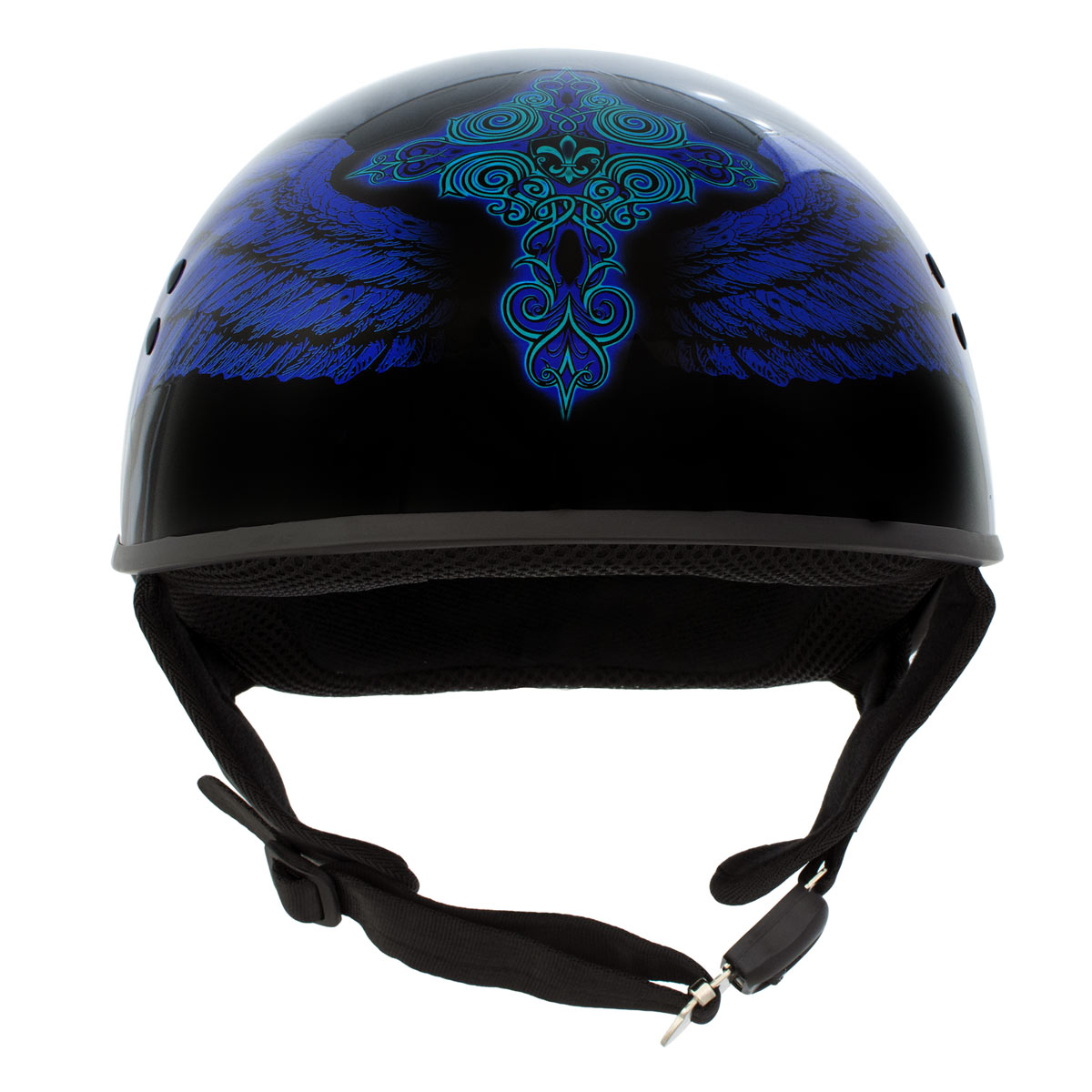 Hot Leathers HLD1045 Gloss Black Cross De Lis Advanced DOT Approved Skull Half Helmet Biker