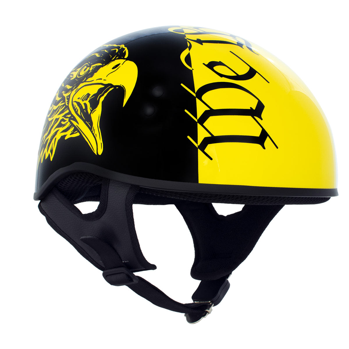 Hot Leathers HLD1046 We the People Glossy Black and Yellow DOT Skull Half Motorcycle Helmet