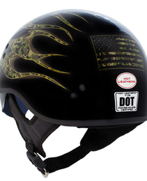 Hot Leathers HLD1047 Gloss Black Camo Skull Flames DOT Skull Half Motorcycle Helmet w/ Drop Down Tinted Visor