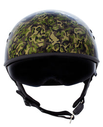 Hot Leathers HLD1047 Gloss Black Camo Skull Flames DOT Skull Half Motorcycle Helmet w/ Drop Down Tinted Visor