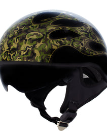 Hot Leathers HLD1047 Gloss Black Camo Skull Flames DOT Skull Half Motorcycle Helmet w/ Drop Down Tinted Visor