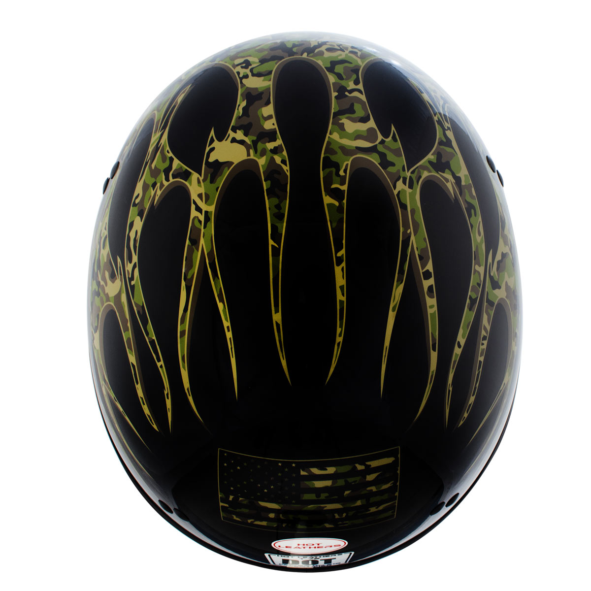 Hot Leathers HLD1047 Gloss Black Camo Skull Flames DOT Skull Half Motorcycle Helmet w/ Drop Down Tinted Visor