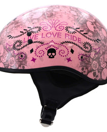 Hot Leathers HLD1048 Live, Love Ride Gloss Pink Motorcycle DOT Approved Skull Cap Half Biker Helmet