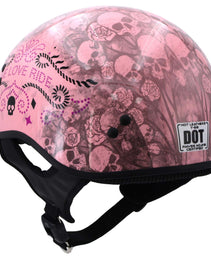 Hot Leathers HLD1048 Live, Love Ride Gloss Pink Motorcycle DOT Approved Skull Cap Half Biker Helmet