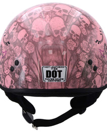 Hot Leathers HLD1048 Live, Love Ride Gloss Pink Motorcycle DOT Approved Skull Cap Half Biker Helmet