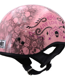 Hot Leathers HLD1048 Live, Love Ride Gloss Pink Motorcycle DOT Approved Skull Cap Half Biker Helmet