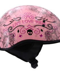 Hot Leathers HLD1048 Live, Love Ride Gloss Pink Motorcycle DOT Approved Skull Cap Half Biker Helmet