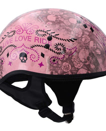 Hot Leathers HLD1048 Live, Love Ride Gloss Pink Motorcycle DOT Approved Skull Cap Half Biker Helmet
