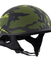 Hot Leathers HLD1049 Camo Matte Green Motorcycle Skull Cap Half Helmet DOT Approved