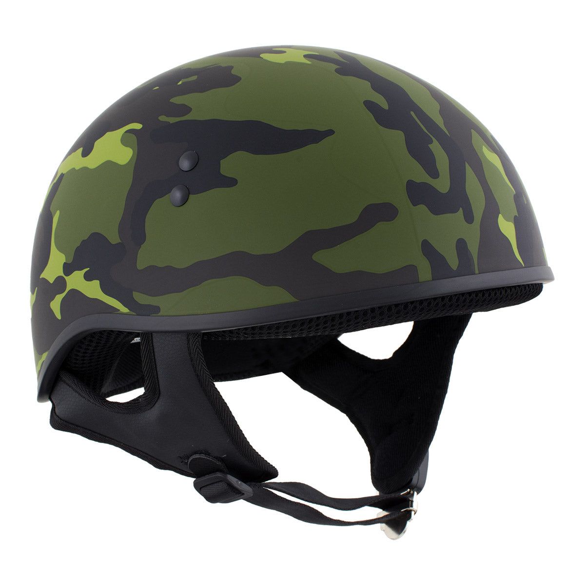 Hot Leathers HLD1049 Camo Matte Green Motorcycle Skull Cap Half Helmet DOT Approved
