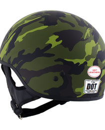 Hot Leathers HLD1049 Camo Matte Green Motorcycle Skull Cap Half Helmet DOT Approved