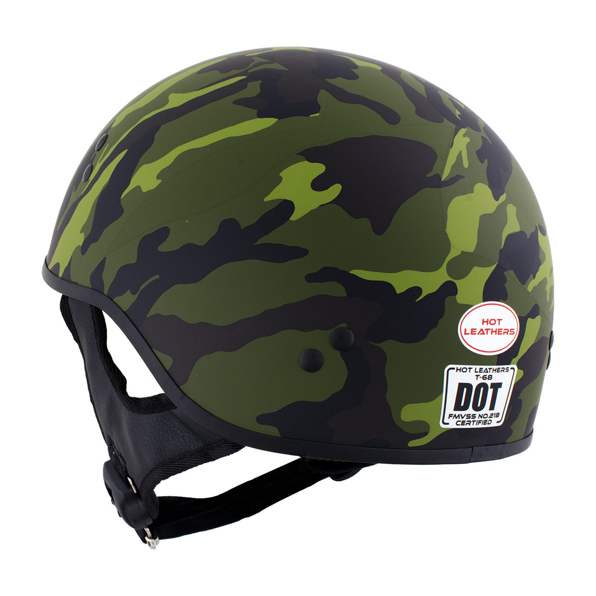 Hot Leathers HLD1049 Camo Matte Green Motorcycle Skull Cap Half Helmet DOT Approved