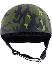 Hot Leathers HLD1049 Camo Matte Green Motorcycle Skull Cap Half Helmet DOT Approved