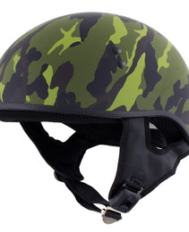 Hot Leathers HLD1049 Camo Matte Green Motorcycle Skull Cap Half Helmet DOT Approved