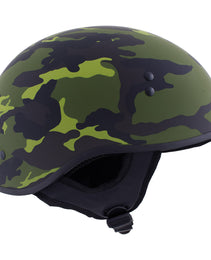 Hot Leathers HLD1049 Camo Matte Green Motorcycle Skull Cap Half Helmet DOT Approved