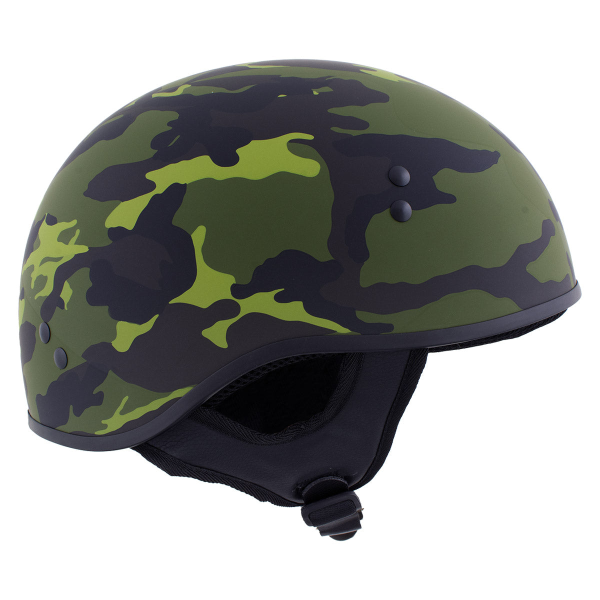 Hot Leathers HLD1049 Camo Matte Green Motorcycle Skull Cap Half Helmet DOT Approved