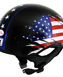 Hot Leathers HLT68 American Flag Black Glossy Motorcycle Skull Cap Half Helmet DOT Approved