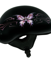 Hot Leathers HLD1052 DOT Skull Cap Half Helmet - Flat Black with Purple Butterfly Design Bikers