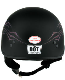 Hot Leathers HLD1052 DOT Skull Cap Half Helmet - Flat Black with Purple Butterfly Design Bikers