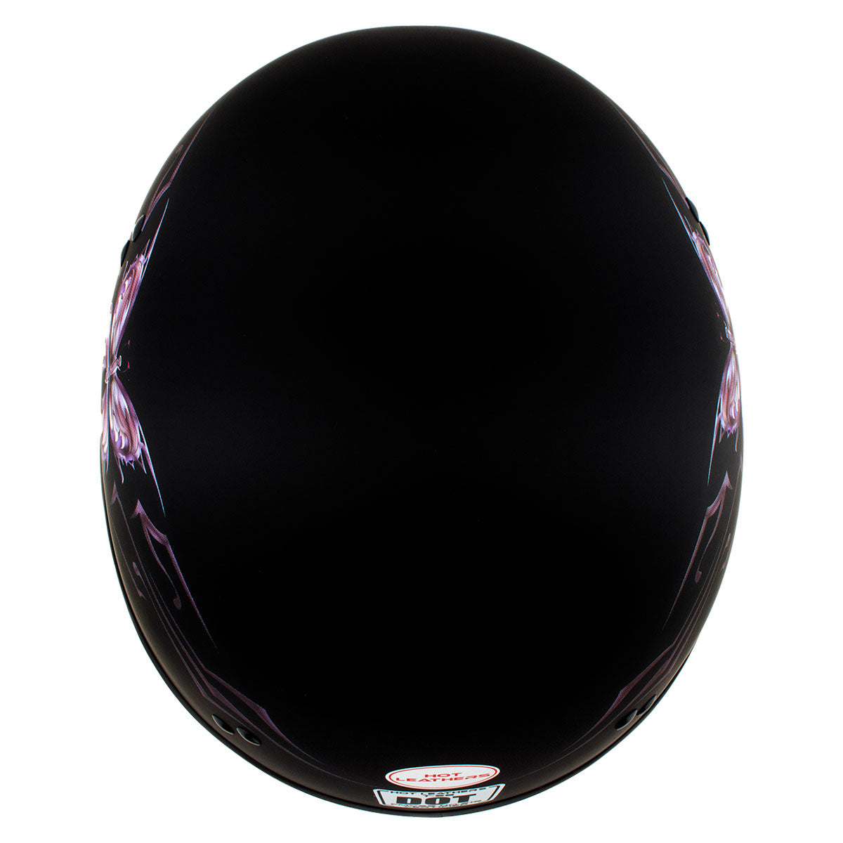Hot Leathers HLD1052 DOT Skull Cap Half Helmet - Flat Black with Purple Butterfly Design Bikers