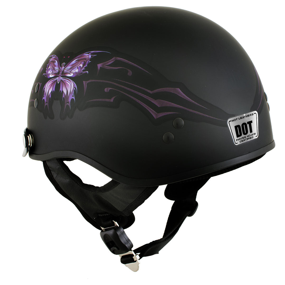 Hot Leathers HLT70 'Purple Butterfly' Flat Black Advanced DOT Motorcycle Half Face Biker Helmet