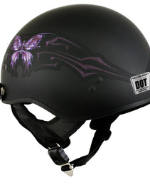 Hot Leathers HLT70 'Purple Butterfly' Flat Black Advanced DOT Motorcycle Half Face Biker Helmet