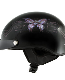 Hot Leathers HLT70 Purple Butterfly Glossy Black DOT Motorcycle Half Face Biker Helmet