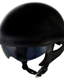 Hot Leathers T72 Black Widow Gloss Black Motorcycle Half Helmet Biker w/ Drop Down Visor