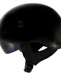 Hot Leathers T72 Black Widow Gloss Black Motorcycle Half Helmet Biker w/ Drop Down Visor