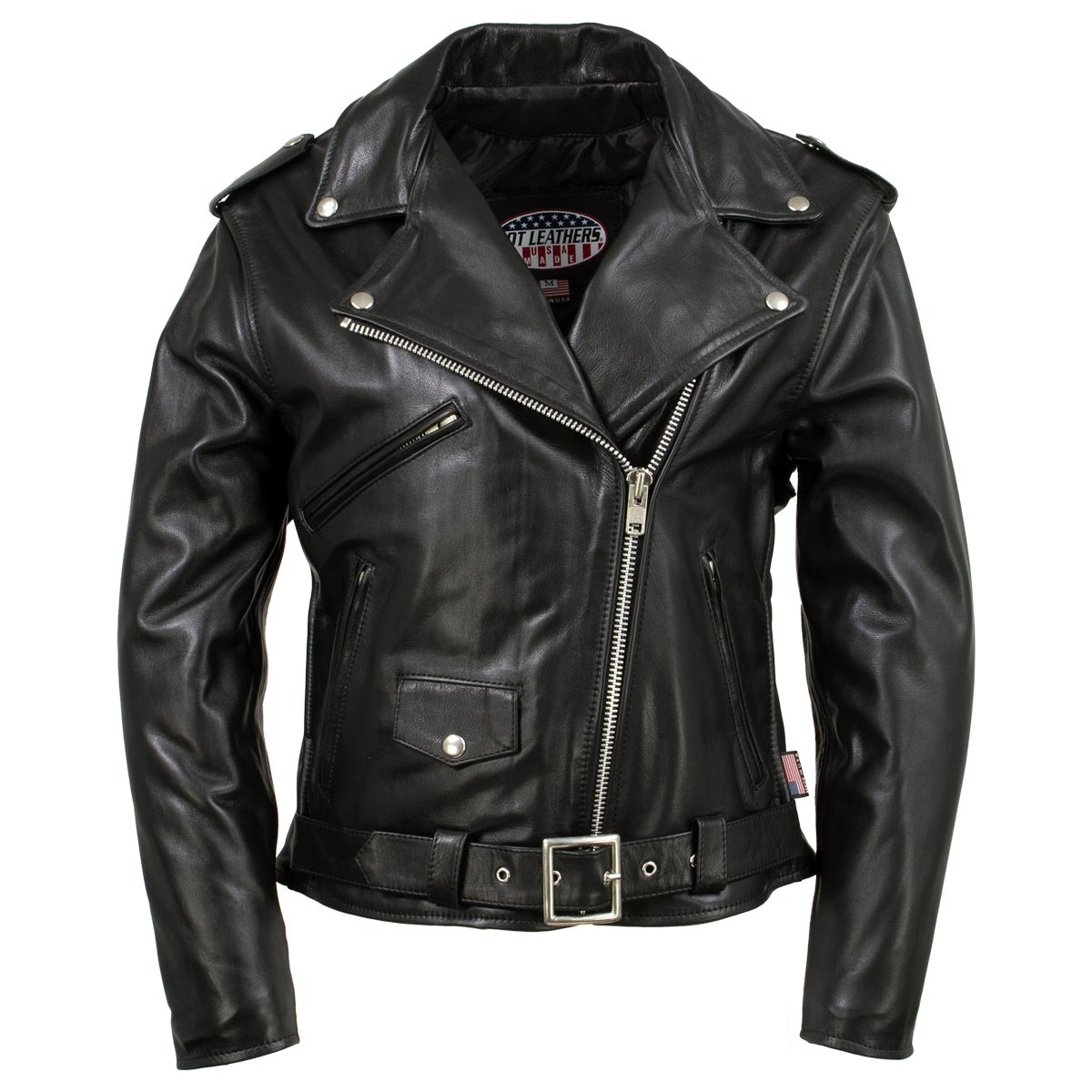 Hot Leathers JKL5004 USA Made Womens 'The Flaunt' Premium Black Classic Motorcycle Style Leather Jacket