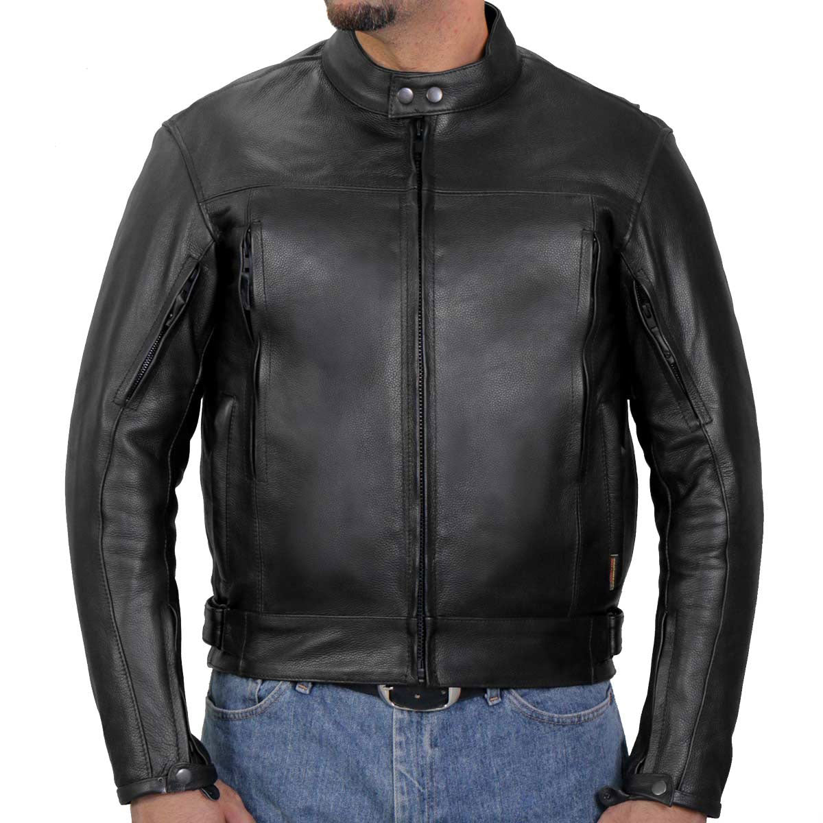 Hot Leathers JKM1021 Men's Black Leather Vented Scooter Jacket with Conceal and Carry Pockets