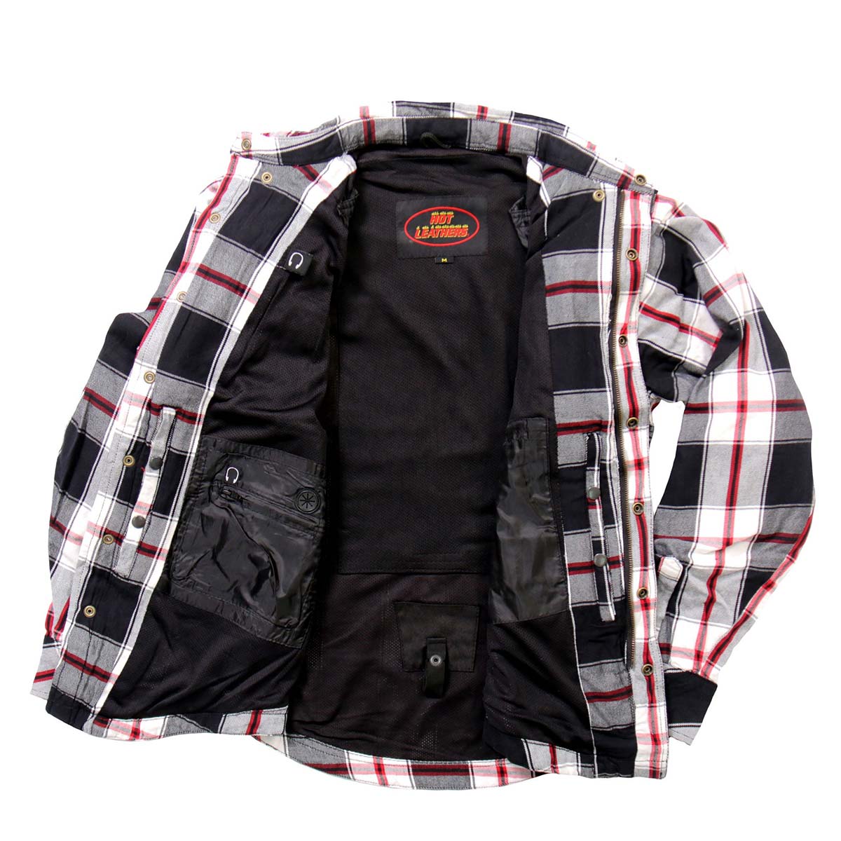 Hot Leathers JKM3001 Men's Red and White Flannel Motorcycle Shirt-Jacket w/ CE Armor Protection