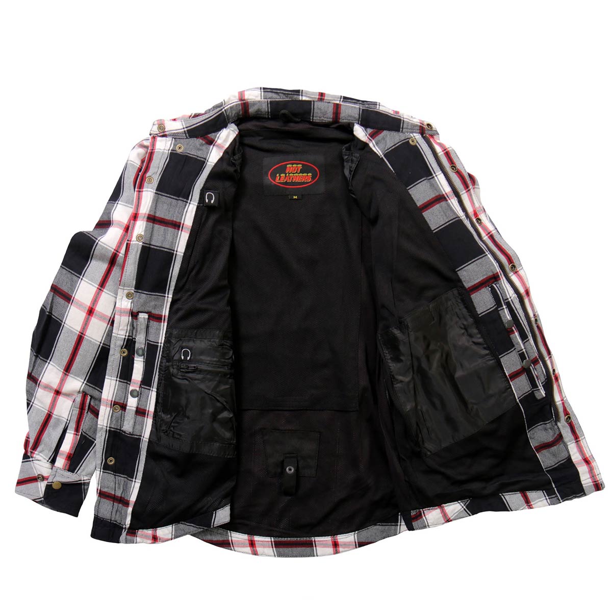 Hot Leathers JKM3001 Men's Red and White Flannel Motorcycle Shirt-Jacket w/ CE Armor Protection