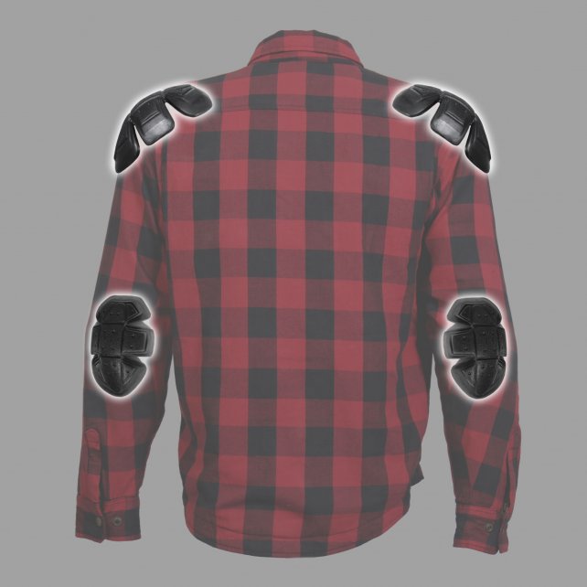 Hot Leathers JKM3003 Men's Red and Black Armored Flannel Motorcycle Shirt-Jacket w/ CE Armor Protection