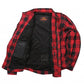 Hot Leathers JKM3003 Men's Red and Black Armored Flannel Motorcycle Shirt-Jacket w/ CE Armor Protection