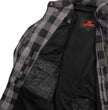 Hot Leathers JKM3004 Men's Grey and Black Armored Flannel Motorcycle Shirt-Jacket w/ CE Armor Protection